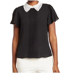 CeCe Black Blouse with Lace Collar – NWT Size Medium